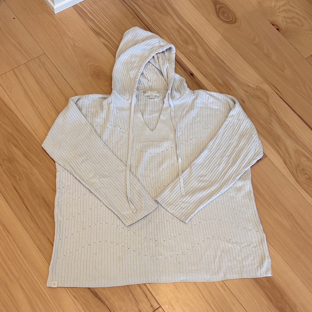 Barefoot Dreams Light Cream Ribbed Hooded Knit Top